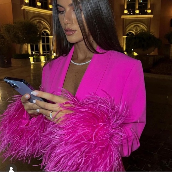 Zara Sold Out Blogger Pink Feather Blazer - NEW - Picture 1 of 8
